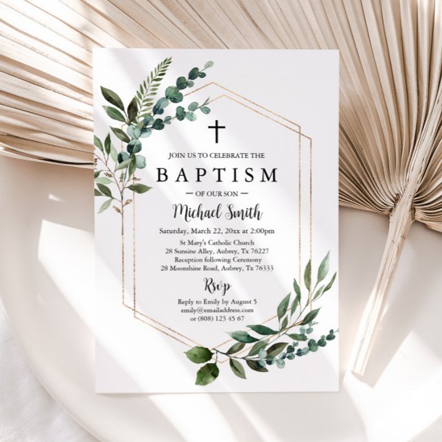 Baptisminbjudan till Christening i Greenery Guld K Inbjudningar (Skapare uppladdad)