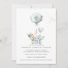 Baptisminbjudan till elegant Blue Balloon Baptism Inbjudningar