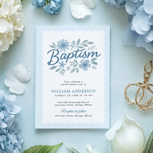 Baptisminbjudan till elegant Blue Blommigt Baptism Inbjudningar
