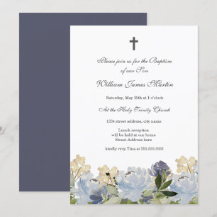 Baptisminbjudan till elegant Blue Blommigt Kor Inbjudningar