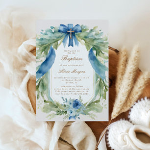 Baptisminbjudan till elegant Blue Blommigt Kor Inbjudningar