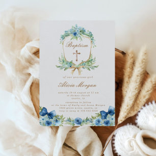 Baptisminbjudan till elegant Blue Blommigt Kor Inbjudningar