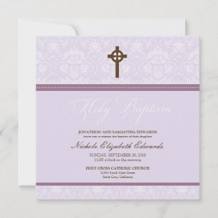 Baptisminbjudan till Elegant Damask Heliga (lavend Inbjudningar