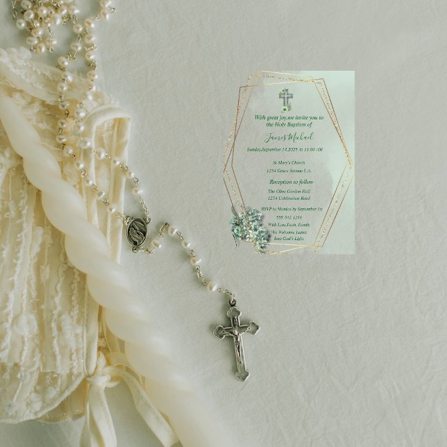 Baptisminbjudan till elegant Grönt & Guld Kor Inbjudningar (Skapare uppladdad)