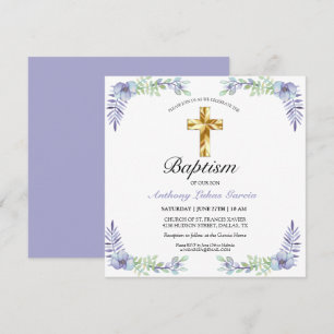 Baptisminbjudan till elegant Guld Lavender Boy Bap Kort