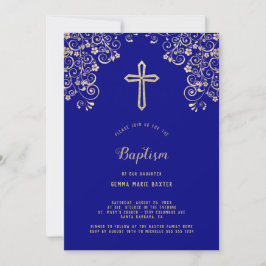 Baptisminbjudan till elegant Navy Blue Guld Kor Inbjudningar