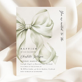 Baptisminbjudan till elegant Sage Bow Baptism Inbjudningar
