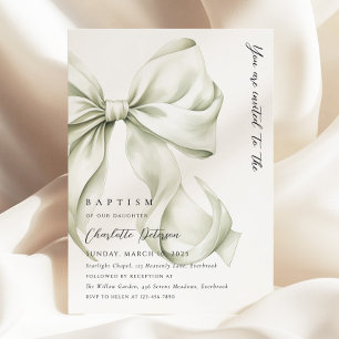 Baptisminbjudan till elegant Sage Bow Baptism Inbjudningar