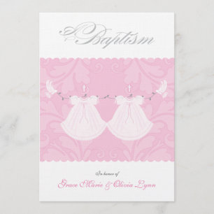 Baptisminbjudan till elegant Twin Flicka Inbjudningar