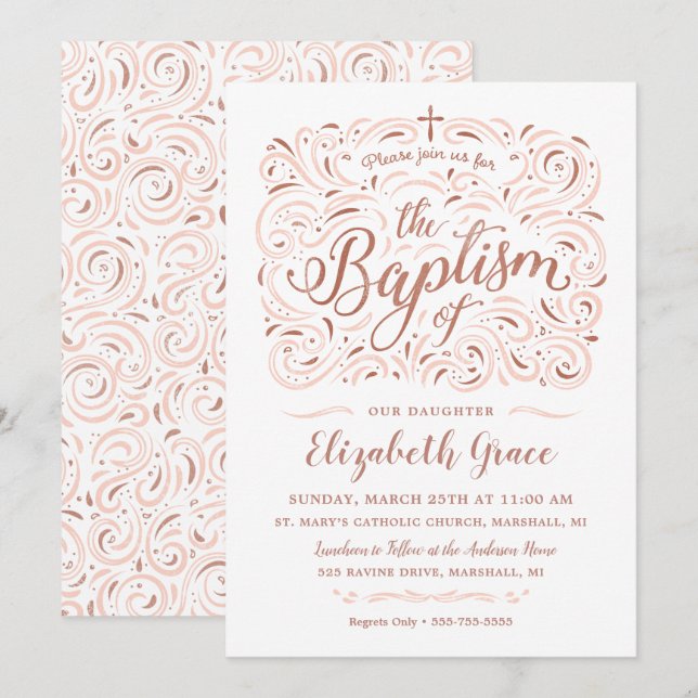 Baptisminbjudan till Faux Ro Guld Inbjudningar (Fram/baksida)