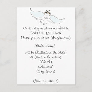 Baptisminbjudan till flygande Baby Angel Baptism Inbjudan Vykort