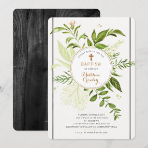 Baptisminbjudan till Greenery Guld Circle Baptism Inbjudningar