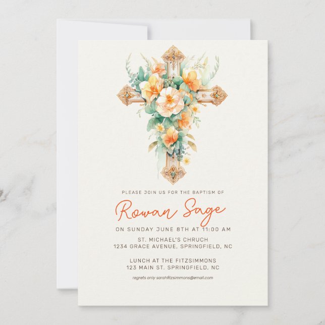 Baptisminbjudan till Grey Botanical Kor Inbjudningar (Framsida)