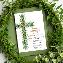 Baptisminbjudan till Grey och Eucalypt Boys Guld Inbjudningar