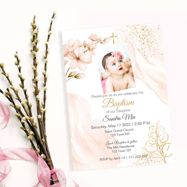 Baptisminbjudan till Guld Neutralt Inbjudningar (Gold Neutral Baptism Invite)