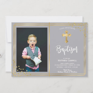 Baptisminbjudan till guld och marinblått baptism julkort