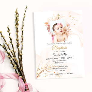 Baptisminbjudan till Guld Peach Baptism Inbjudningar