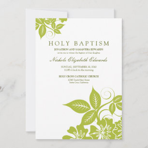 Baptisminbjudan till Heliga av kalk-grön Blommigt Inbjudningar