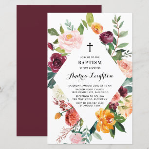 Baptisminbjudan till höstblooms Blommigt Ram