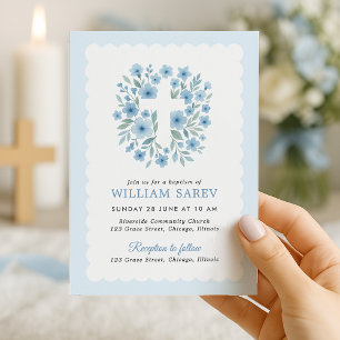 Baptisminbjudan till Kant Blue Blommigt Kor Inbjudningar