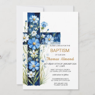 Baptisminbjudan till Kor i blå Blommigt Inbjudningar
