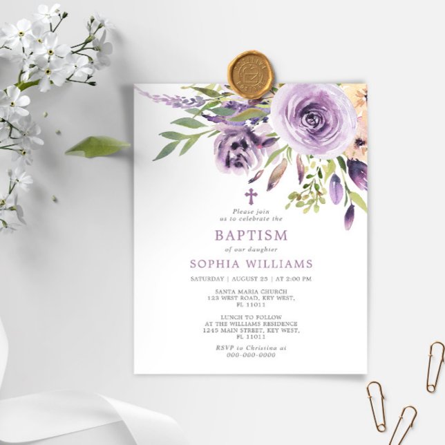 Baptisminbjudan till Lila Ro Blommigt  (Skapare uppladdad)