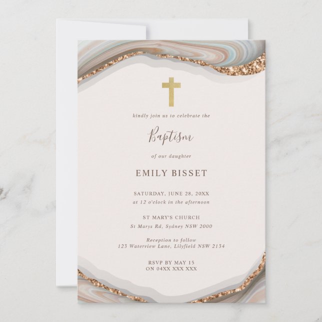 Baptisminbjudan till naturlig agate marble Baptism Inbjudningar (Framsida)