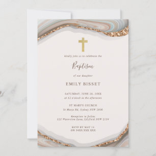 Baptisminbjudan till naturlig agate marble Baptism Inbjudningar