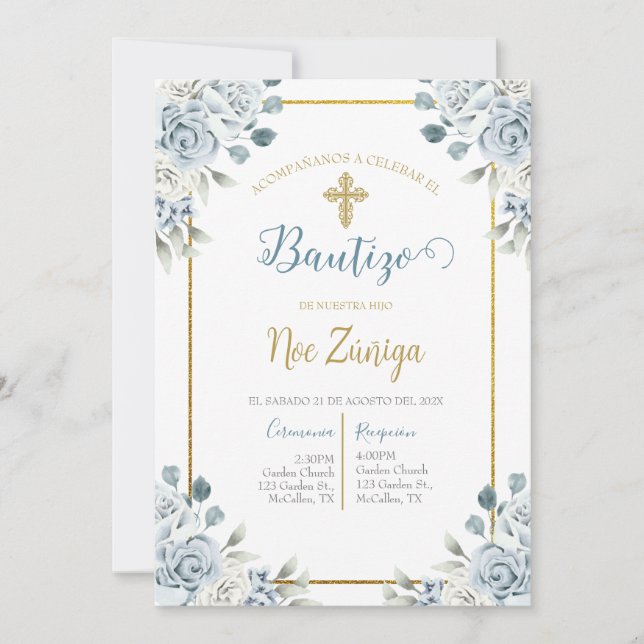 Baptisminbjudan till pojke, invitacion de bautismo inbjudningar (Framsida)