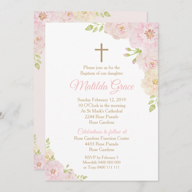 Baptisminbjudan till Ro-baptism för flickor Inbjudningar (Fram/baksida)