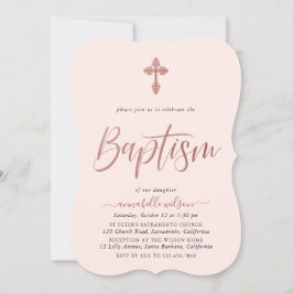 Baptisminbjudan till ro Guld och Rosa Flickor Inbjudningar