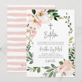 Baptisminbjudan till rosa Blommigt Inbjudningar