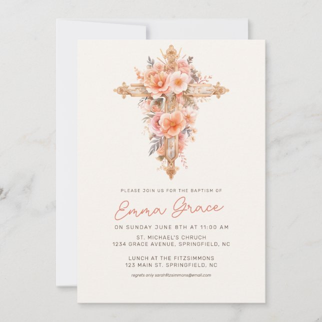 Baptisminbjudan till rosa Blommigt Kor Inbjudningar (Framsida)