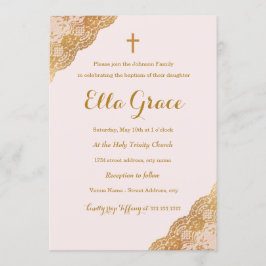 Baptisminbjudan till rosa Guld-Snöre flicka + Inbjudningar