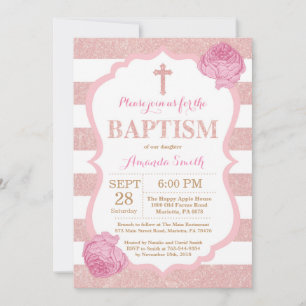 Baptisminbjudan till Rosa och Ro Rosa Glitter Inbjudningar