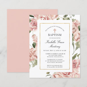 Baptisminbjudan till Rosa ros Blommigt Kor