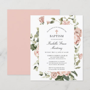 Baptisminbjudan till Rosa ros Blommigt Kor