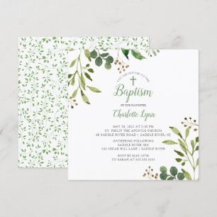Baptisminbjudan till Soft Grönt Löv Inbjudningar