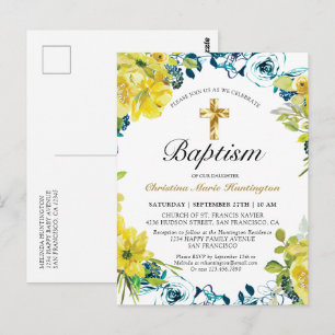 Baptisminbjudan till söt Gult Blommigt Guld Kor Vykort