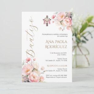 Baptisminbjudan till spanska Boho Blommigt Girl Inbjudningar