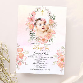 Baptisminbjudan till Sweet Rosa Blommigt Baptism Inbjudningar