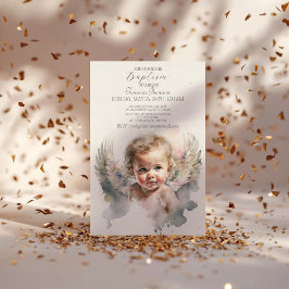 Baptisminbjudan till Watercolor söt Angel Baby Bap Inbjudningar