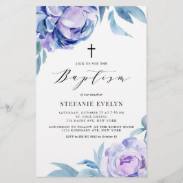 Baptisminbjudan till Watercolor Violet Peony Flowe