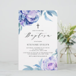 Baptisminbjudan till Watercolor Violet Peony Flowe