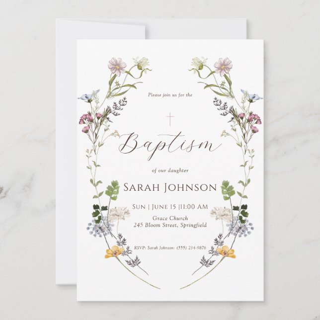 Baptisminbjudan till Wildblomma Inbjudningar (Framsida)