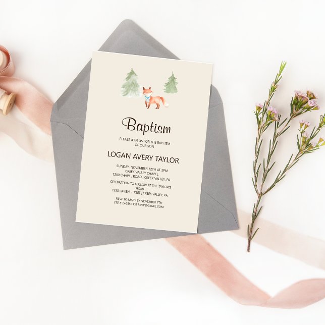 Baptisminbjudan till Woodland Fox Boy Shower Inbjudningar (Skapare uppladdad)