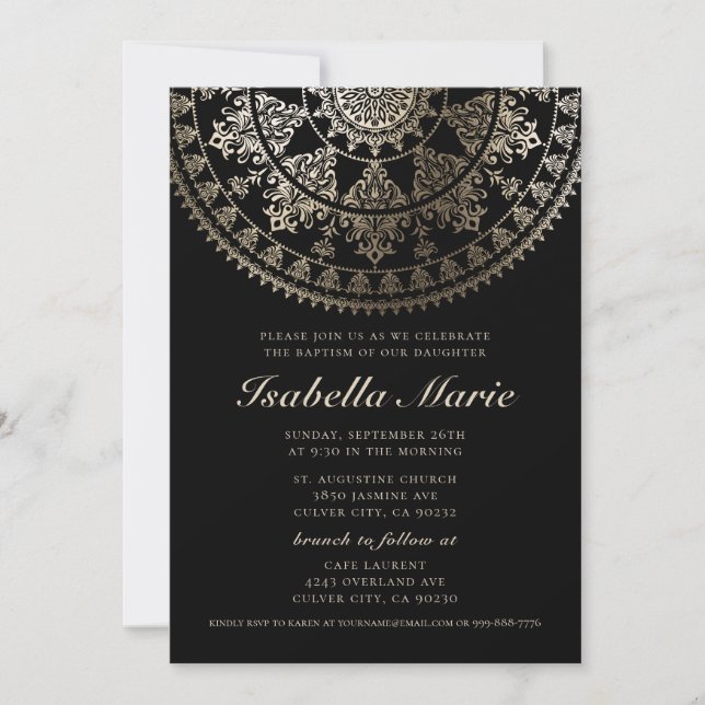 Baptisminbjudningar| Elegant Gold Foil Mandala Inbjudningar (Framsida)