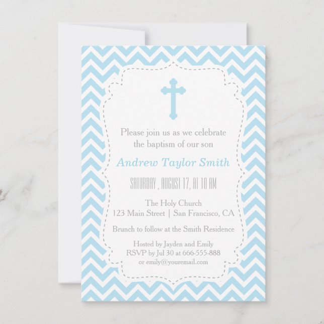 Baptisminbjudningar till Blue Chevron Kor Inbjudningar (Framsida)