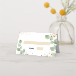 Baptismisk eukalyptus guld glitter stoft placeringskort