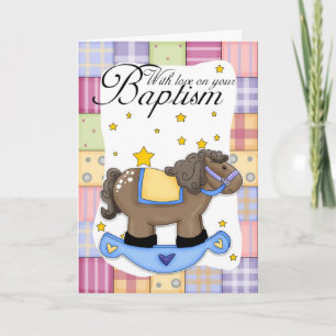Baptismkort med blå rakhäst kort